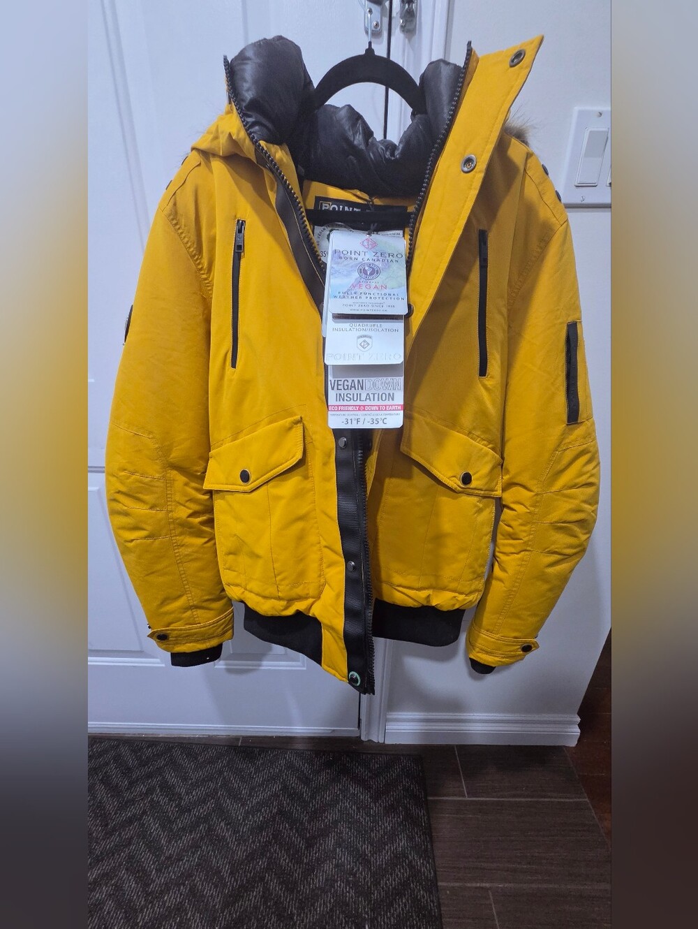 Brand New With Tags Point Zero Men's Yellow Hooded Puffer Jacket